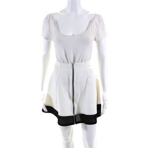 Cut 25 Womens Striped Hem Darted Front Zipped A-Line Short Skirt White Size 0